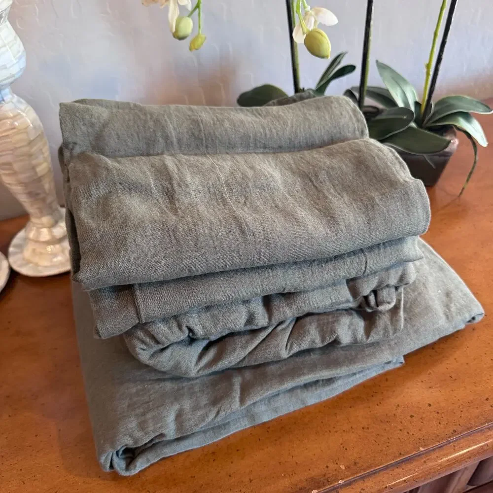 Quince European Linen Sheet Set Full Dusty Olive NWOT